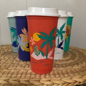 Starbucks 6 Hot Cups with lids Summer Tropical